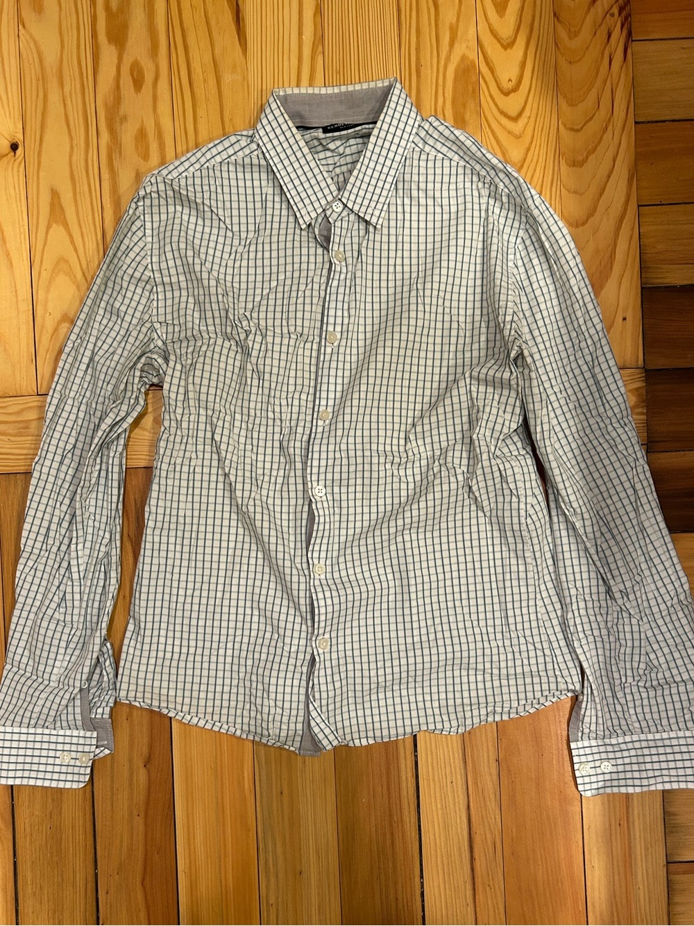 Kenneth Cole White Shirt with Blue Check Pattern